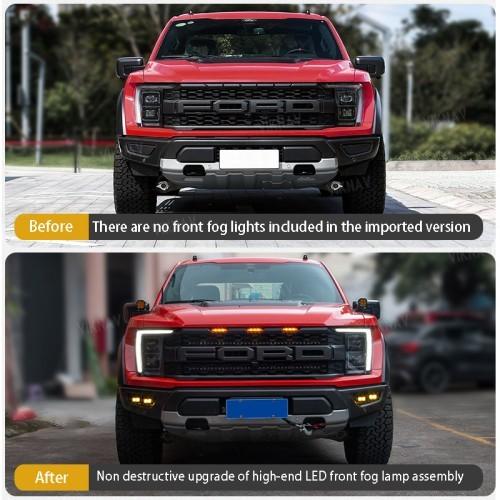 Ford F150 Raptor 2021-2023 CE フロントバンパー イエロー LED霧灯信号ランプ 2P