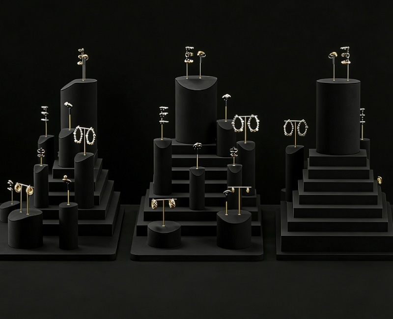 Luxury Custom Matte Black Tiered 3D Earring Display Stand with Premium Scratch-Resistant Finish