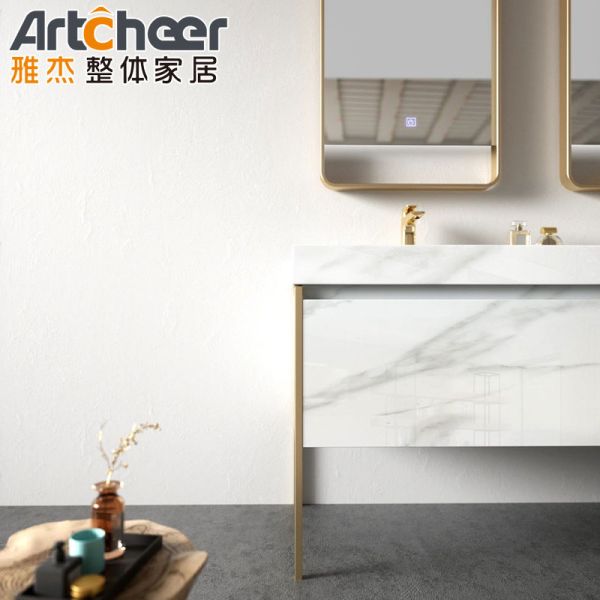 Modern Wall-mounted Bathroom Vanity Combo with Plywood Cabinet and Slab Basin for Hotel
