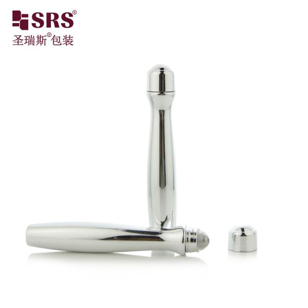 SRS8447-15ML Ruloir en plastique PETG métallisé brillant sur bouteille pour massages de gel pour les yeux Emballage cosmétique