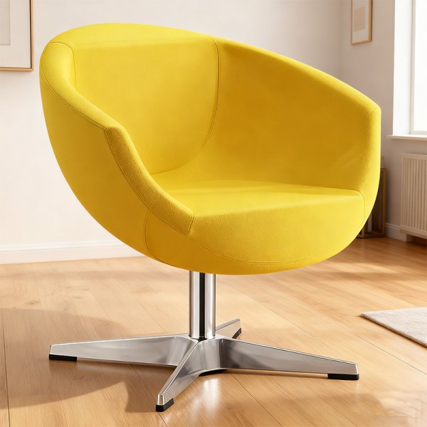 2025 Modern Portable Swivel Single Lounge Chair with Wool Fleece Backrest Metal Legs for Apartment & Dining Rooms