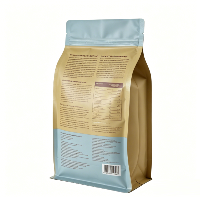 Moisture Proof 400g Adult Cat Food Flat Bottom Pouch | Two-Tone Blue Kraft Eight Side Seal Bag For Weight Management Neutered Cat Food Retail Packs