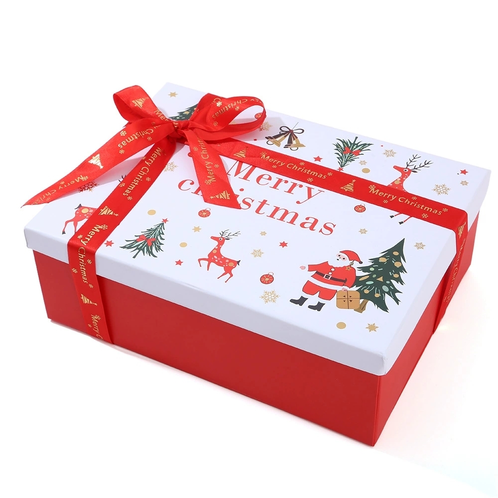 Christmas Rigid Gift Box With Ribbon Closure For Holiday Packaging