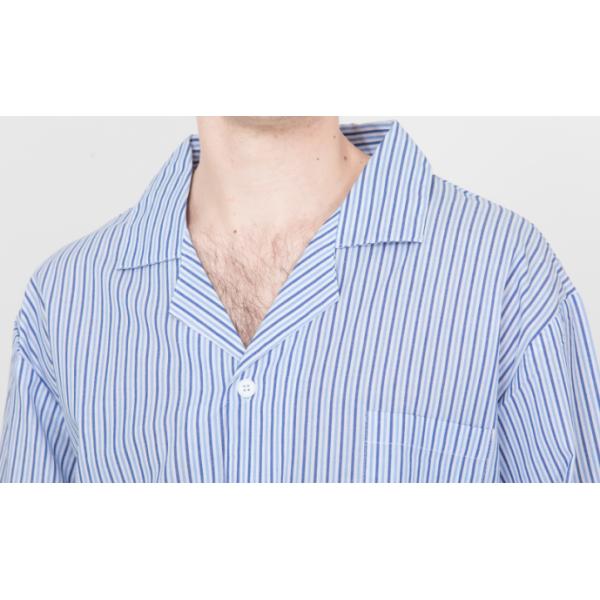 Blue Striped Style Mens Luxury Sleepwear / Mens Long Sleeve Pjs Fashion Design