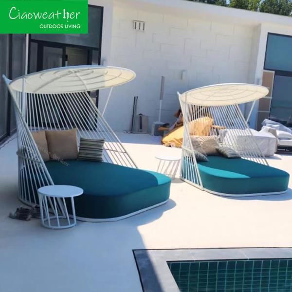 Modern Design Style Outdoor Furniture Waterproof Sunbed with Gazebo Lounge Chaise Daybed and Aluminum Frame