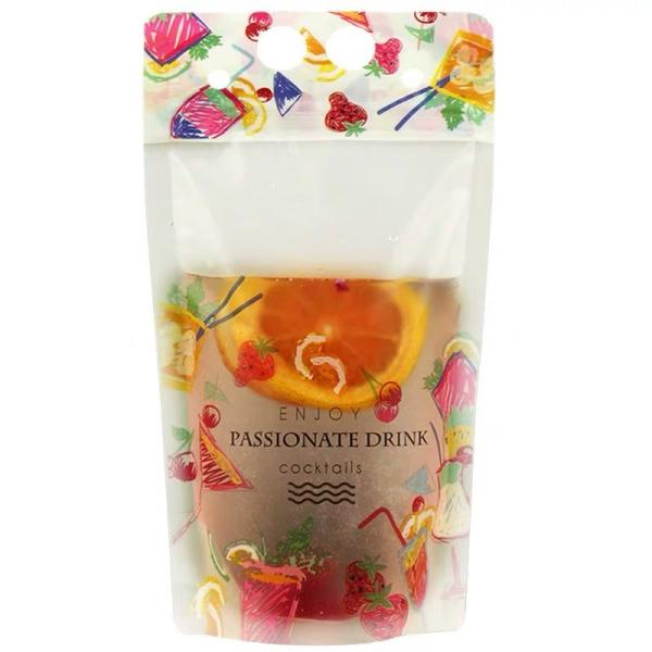 Clear Drink Pouch Heavy Duty Hand-held Reclosable Zipper Heat-proof Plastic Stand Up Juice Pouch With Straws