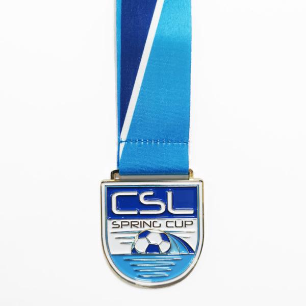 Die Cast Gold Finish Metal Football Medals With Ribbon Embossed Back Texts
