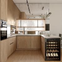 Design de cuisine moderne complète ouverte Appartement Hôtel Armoire de cuisine en faisceau de bois