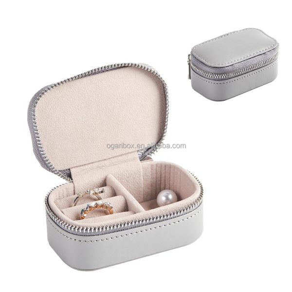 Mini Handmade Leather Jewelry Boxes Travel Zipper Women Ring Organizer Storage Case