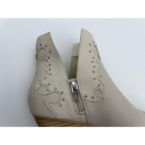 ODM Womens Leather Dress Shoes Small Studs Self Natural Stack With Abs Heel