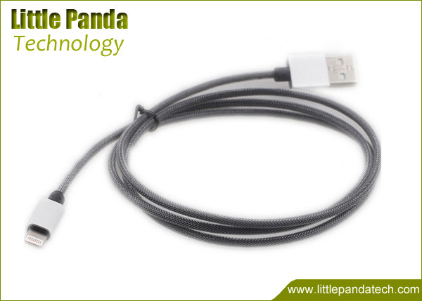 Silver Plated Aluminum USB Data Cable MFI Certified Lightning USB Cable Nylon Braided Cables