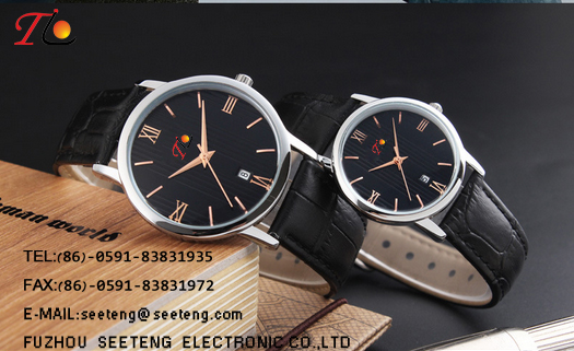 PU Leather  wrist band couple watch black dial or white coupe quartz watch