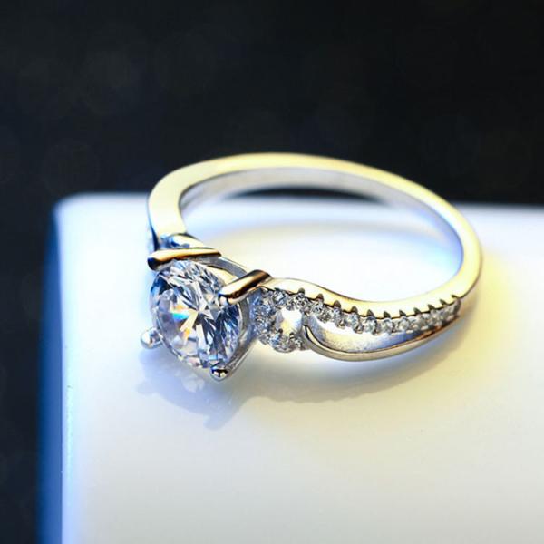 Women Sterling Silver  Created White Sapphire Engagement Ring (RE111)