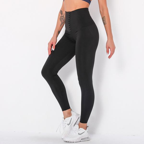 Super-high waist row button abdominal fitness pants women wear row button body yoga pants tight stretch running pants