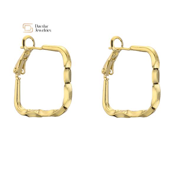 18k Real Gold Plated Brass Stud Earrings , Geometric Huggie Hoop Earrings