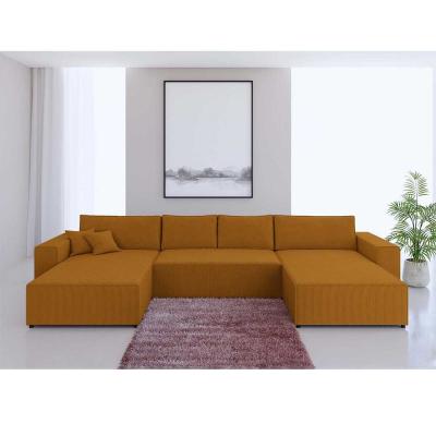 U shape is popular in Europe and America Convertible panoramic Living room sofa with lilac ribbed velvet trunk sofa bed