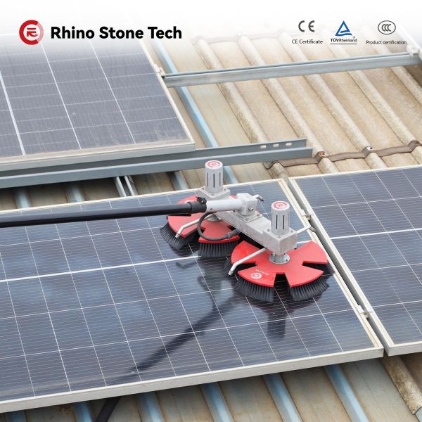 Double Head Electric Solar Panel Cleaning Brush with Carbon Fiber Telescopic Rod 360 RPM Brushless Motor and 690mm Cleaning Width