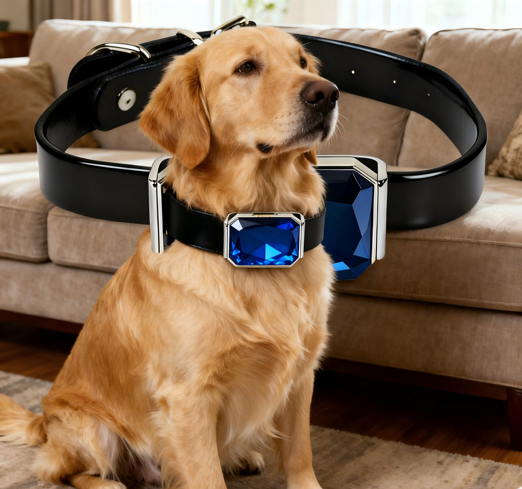 Comfortable Black ABS Dog Collar with Blue Gem GPS Tracker Rechargeable & Waterproof Adjustable Metal Buckle for Dogs