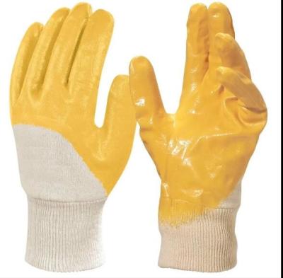 Poids léger jaune revêtu de nitrile gant de verrouillage Rukavice Od Nitrila Chaussures à mainNitrile Sécurité industrielle Gants à huile de poignet tricotés