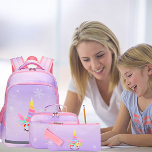 Children Backpack Girl'S Unicorn Backpack With Lunch Bag Pencil Case Set Backpack