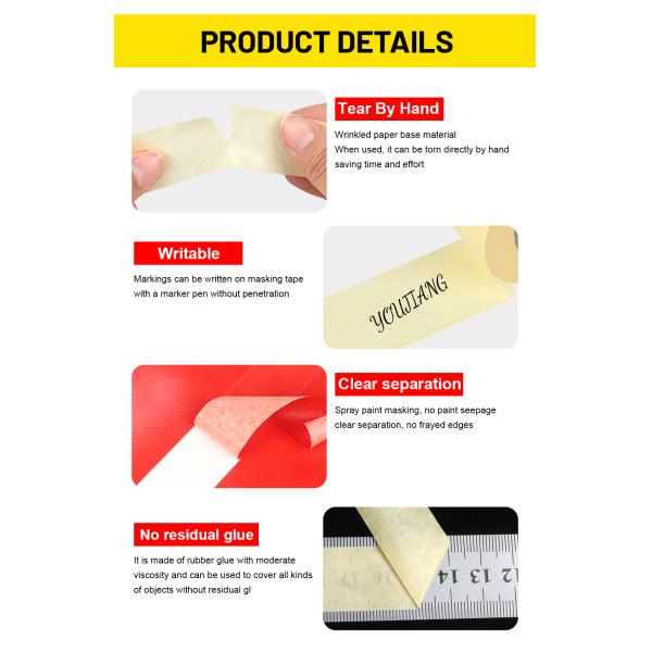 100 Degree Yellow Paper Furniture Painting High Temperature Masking Automotive Tape