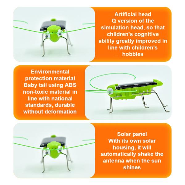 Educational Mini Solar Toys Plastic Locust Solar Powered Grasshopper Customized