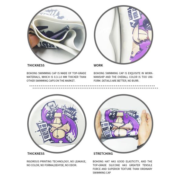 Eco-Friendly Funny Printed Silicone Swim Cap - Soft Waterproof Pool Swimming Cap for Women
