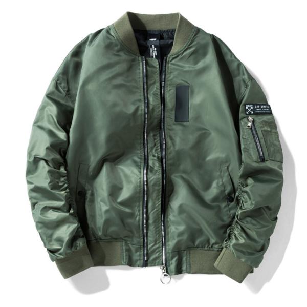 Metal Zipper Black Ma1 Bomber Jacket Mens 100% Polyester Machine Wash