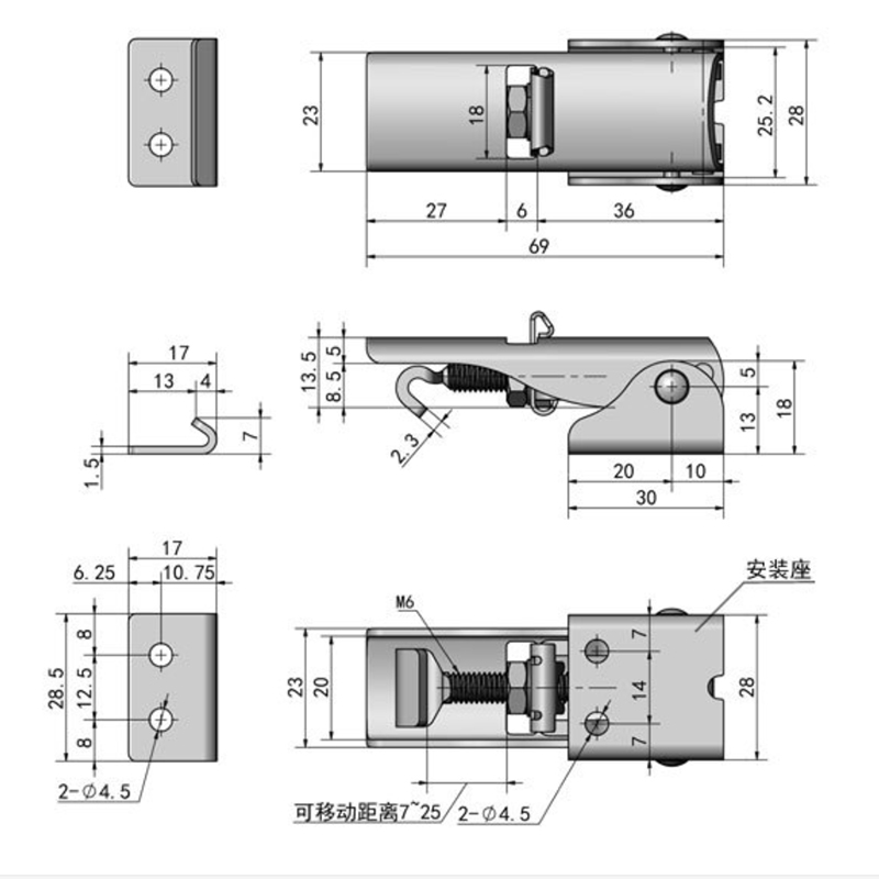 Защелка притяжки нержавеющей стали Lockable, 69x28x18mm под разбивочными защелками притяжки
