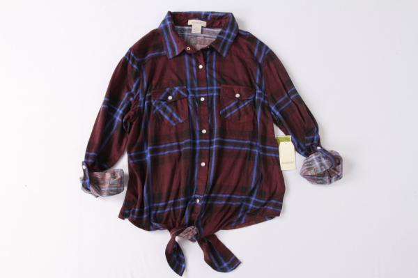 Ladies 3 Color Plaid Shirts Spring And Autumn New Style Bandage Design