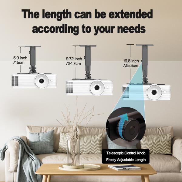 Black Projector Ceiling Mount 25cm - 35cm Extendable Projector Ceiling Mount