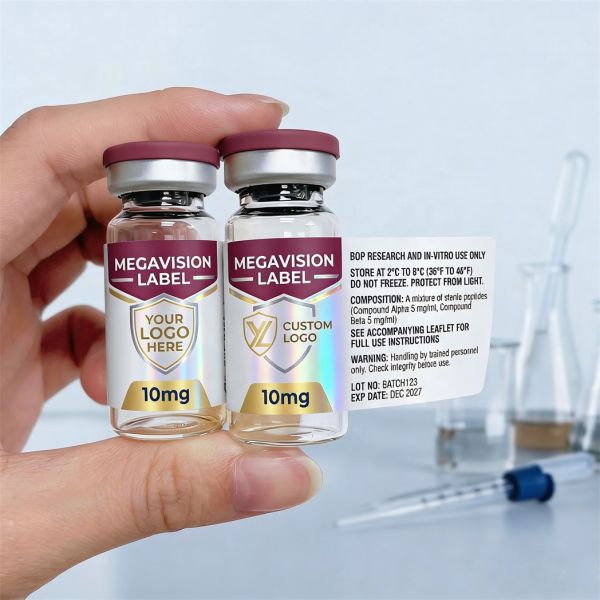 Custom 3ml 5ml 10ml Peptide Vial Labels for Research Use Only Waterproof Vinyl Sticker for Glass Bottle Lab
