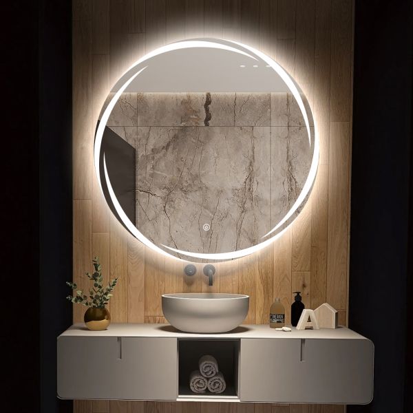 5mm Hotel Mirrors Wall Mounted Round Lighted Vanity Bathroom Mirror