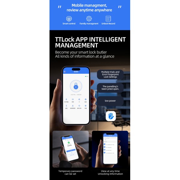 Wholesale Price High Quality Mobile TTLOCK Application Durable Granular Digital Button Swipe Card Password Door Lock