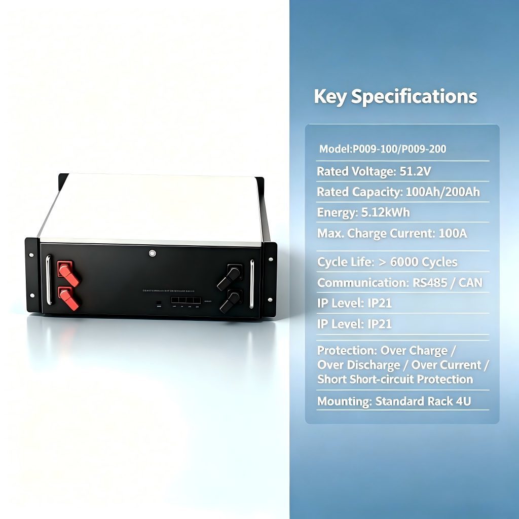 Tianon 51.2V 100Ah 5.12kWh Rack-Mounted LiFePO4 Battery Storage System for Home Solar Power