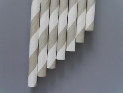 Biodegradable Food Packaging Flexible Paper Straws Grey Stripe 7.75 100pcs / Box