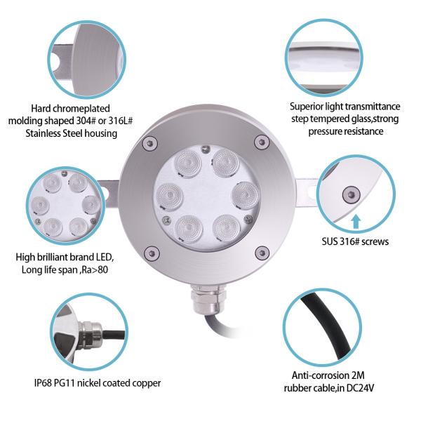 Compañero alegre IP68 impermeable 6W/12W/18W DC12V RGB DMX LED submarino Fuente de música Bailando agua
