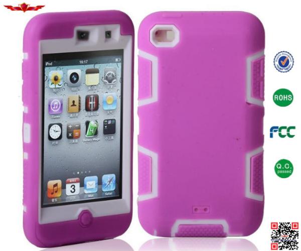 Hot Selling 100% Quality Guaranteed 3 in 1 Hybrid Silicone+PC Cover Cases For Ipod Touch 4