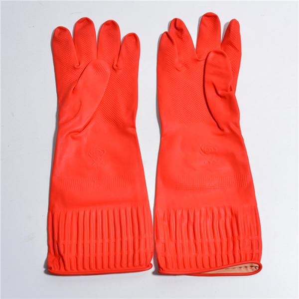 Red Waterproof Extra Long Sleeve Rubber Gloves For Kitchen Cleaning