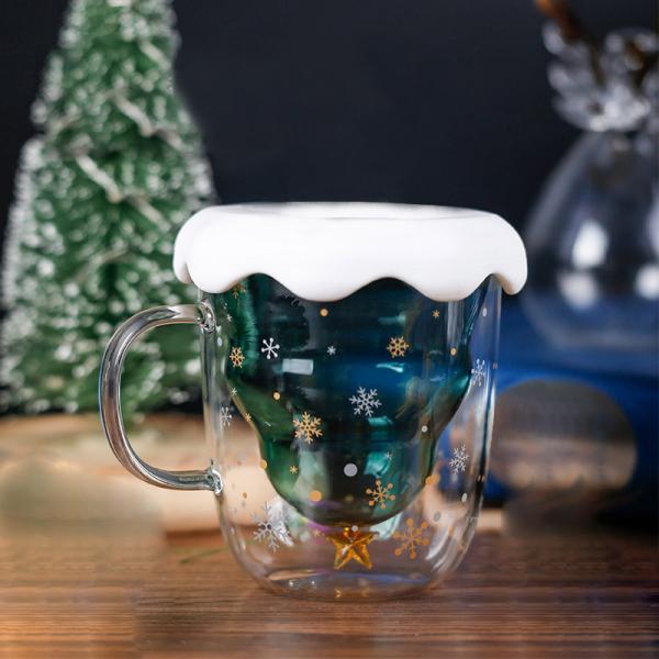 Чашка дерева 250мл желания рождества стеклянная, изолированные стеклянные кружки кофе с крышкой
