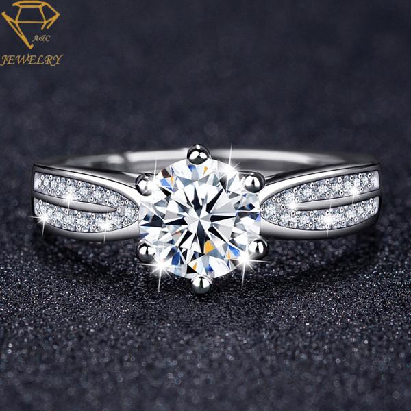 Cubic Zirconia Silver Diamond Engagement Rings Shiny Polish