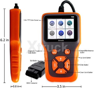 Xtruck Y09 Bluetooth OBD2 Scanner with Color Screen for 1996+ Vehicles and 12V Compatibility