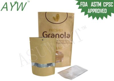 Natural Dried Food Kraft Paper Zipper Bags No Handling With FDA Laminated Materials 
