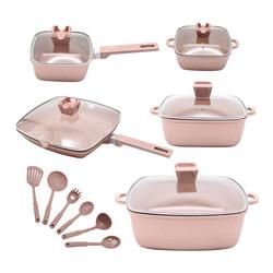 Kitchen Aluminum Cookware Set  Maifan Stone Non Stick With Glass Lid