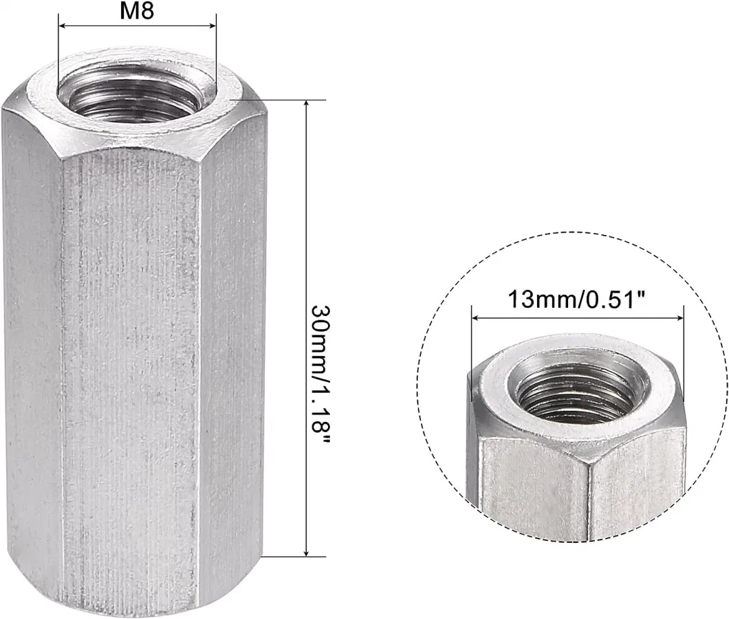 DIN6334 Stainless Steel Coupling Nut SS304 SS316 Hex Long Nut