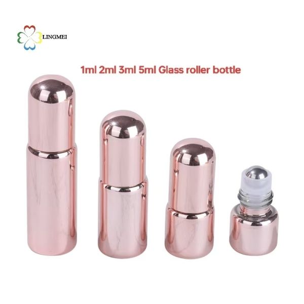 Premium UV Electroplated Rose Gold Glass Roller Bottles | 1ml 2ml 3ml 5ml Mini Essential Oil & Perfume Vial for Travel