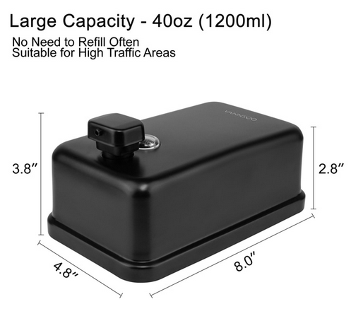 INOVI ZSH12-1200BF-NEGRO Dispensador comercial de jabón negro mate montado en la pared para baño