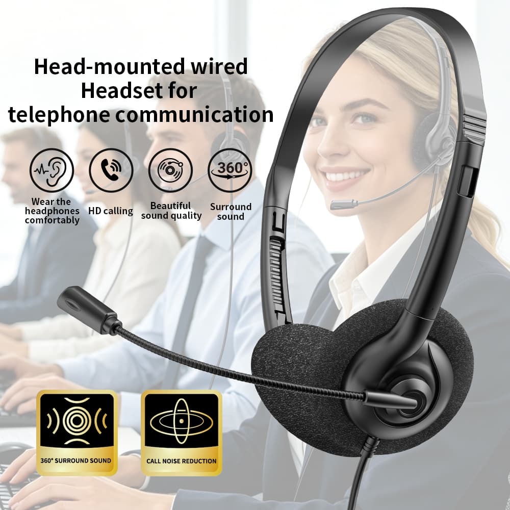 JTY-0123 Colorful Wired Head Mounted Telephone Headphones with Foldable Microphone Lightweight Online Learning Office Headphones Support Logo Color Plug OEM/ODM Private Model Customization