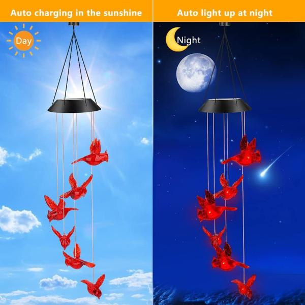 LED Solar Wind Chimes Waterproof Hummingbird Garden Bell Light for Outdoor Home Decor