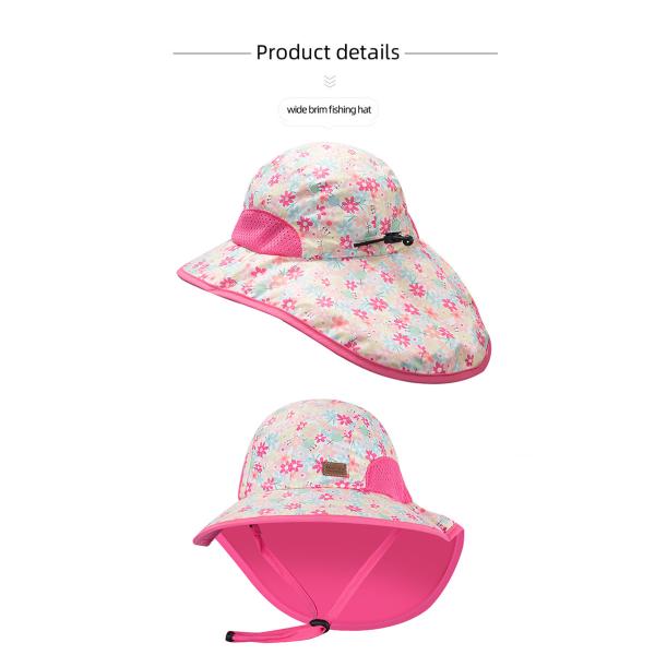 Lightweight Fabric Wide Brim Bucket Hats 43cm Childrens Sunhat